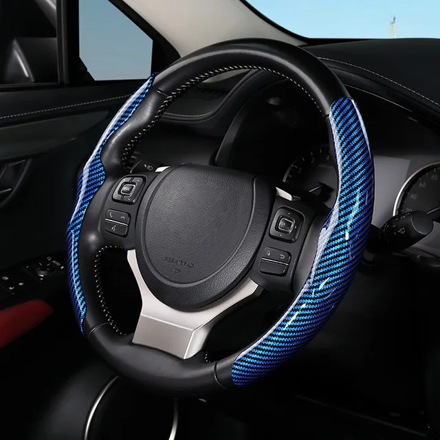 Funda de volante universal de fibra de carbono brillante