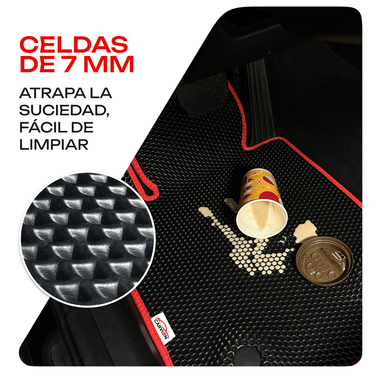 Celdas de 7 mm que atrapan la suciedad y son fáciles de limpiar